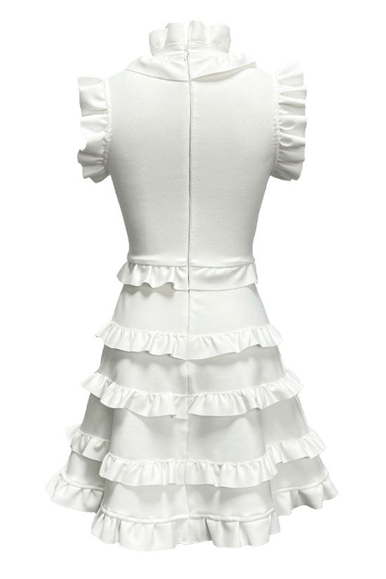 Ruffled Mock Neck Sleeveless Tiered Ruffle Mini Dress