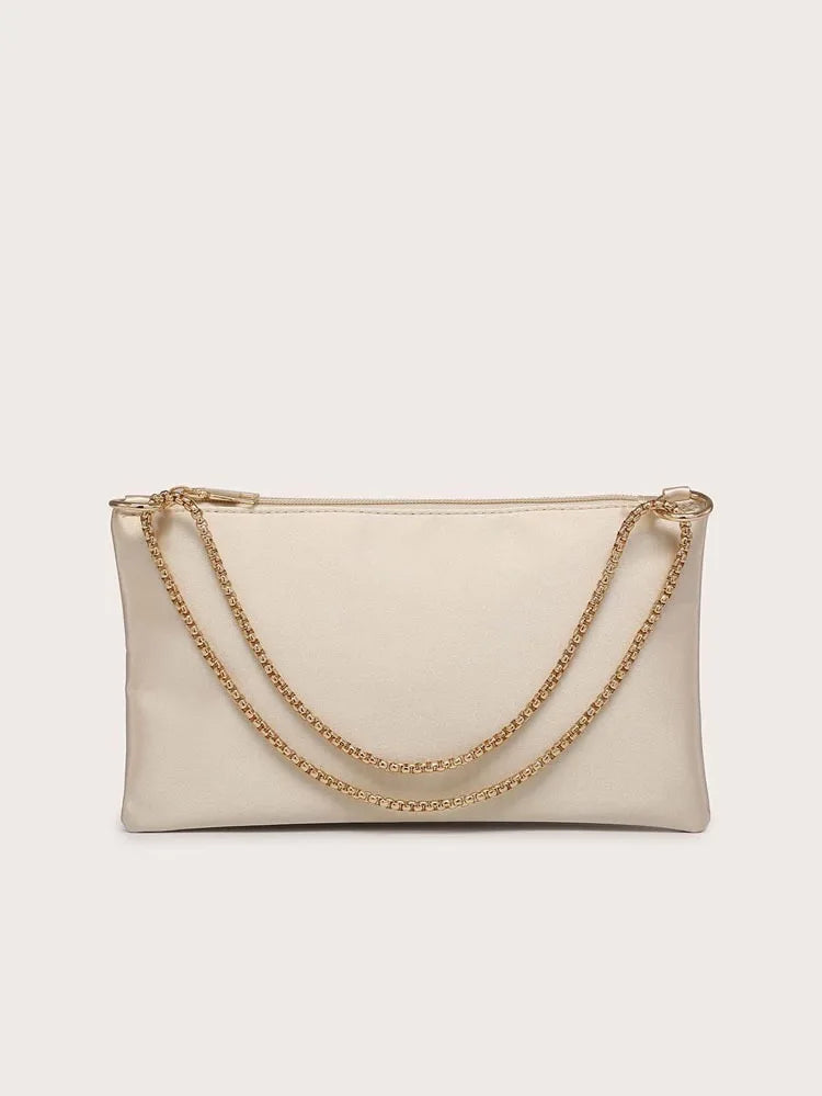Solid Metal Chain Underarm Evening Wedding Clutch Bag