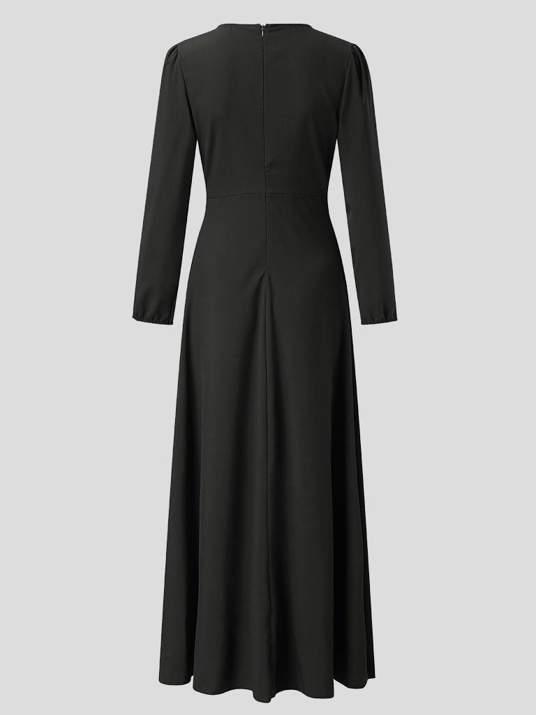 Deep V-Neck Long Sleeve Wrap Tie Waist Maxi Dress