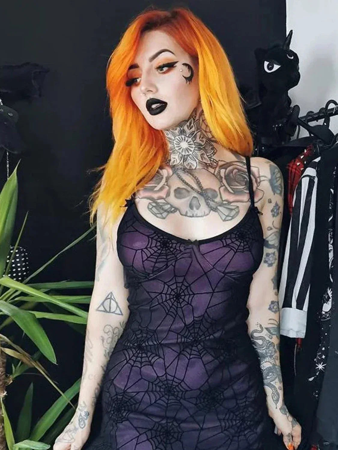 Spiderweb Flocked Mesh Lace-Trim Bow Spaghetti Strap Bodycon Mini Dress