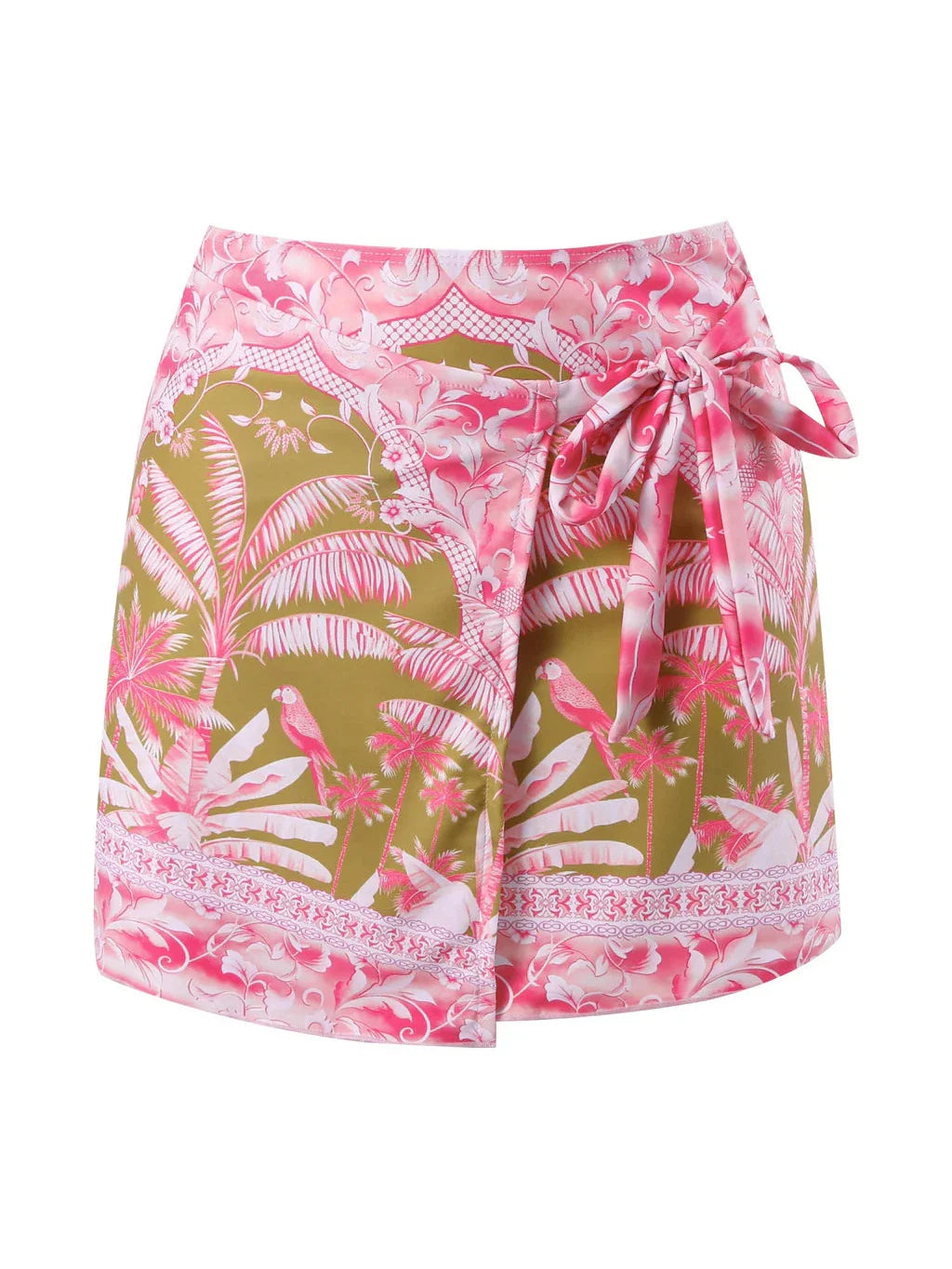 3D Flower Strap Tropical Print Swimsuit & Skirt Coord Set