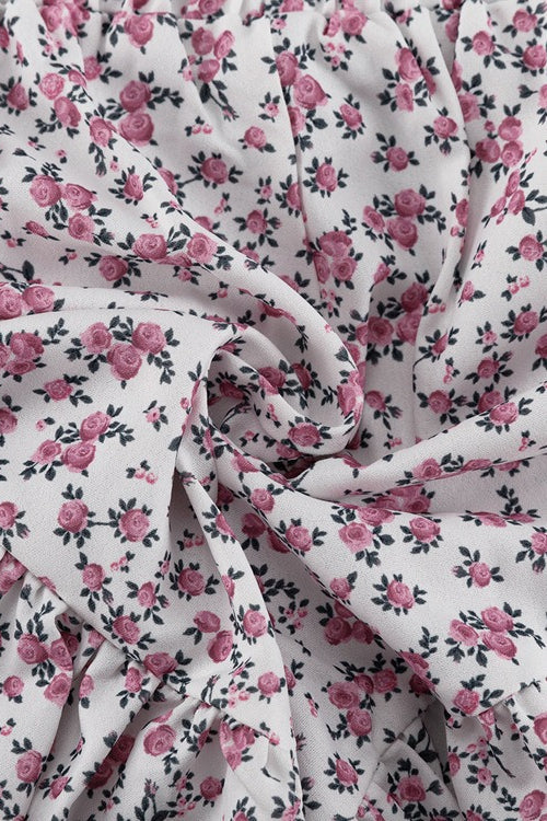 Long Sleeve Floral Collar Flip Shirt Ruffled Shorts Two Piece Set