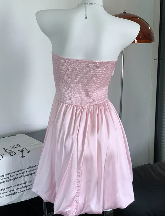 Pink Tutb Top Dress Satin Mini Skirt Dress