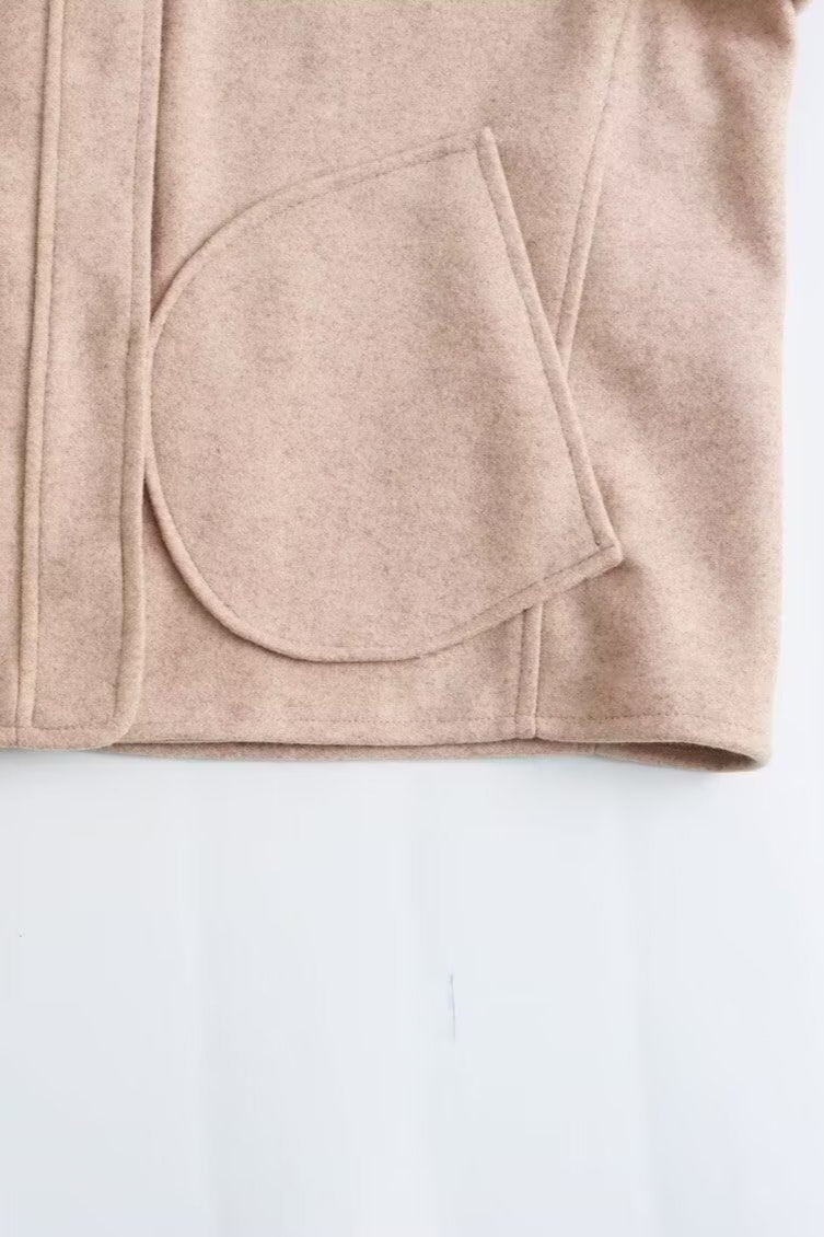 Wool Stand Collar Cropped Coat