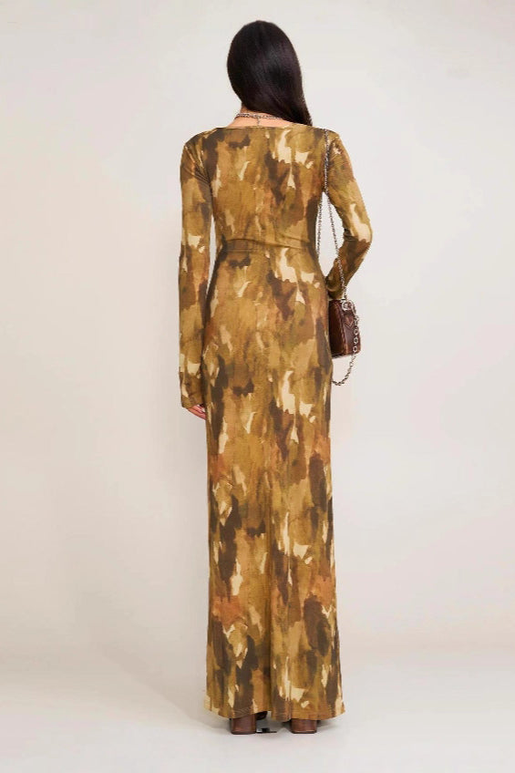 Solid Color Square Neck Bodycon Maxi Dress