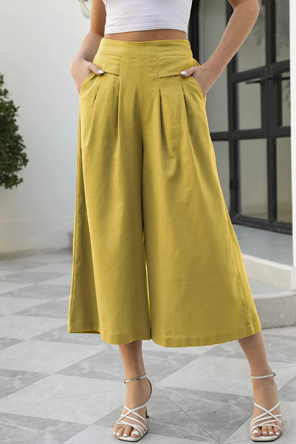 Skirts, Cotton-feel, Elastic Waist, Wide-leg, Nine-point Trousers, Pocket Workwear, Casual Pants, Loose