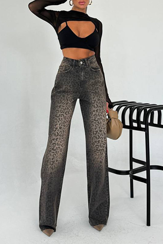 Leopard Embossed Straight Jean