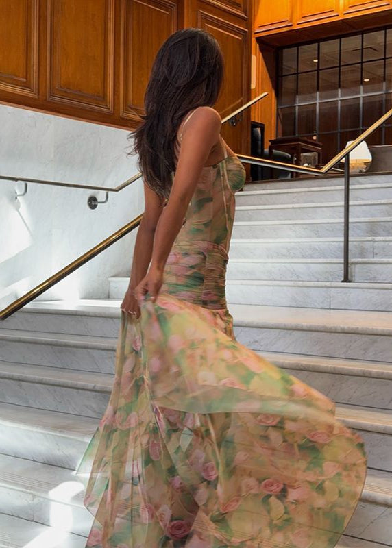 Watercolor Whisper - Floral Mesh Maxi Dress
