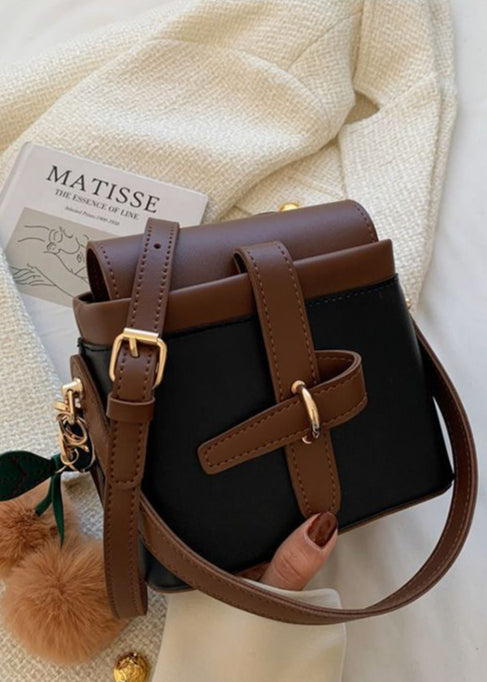 Sienna Buckle Mini Crossbody – Two-Tone PU Leather Shoulder Bag