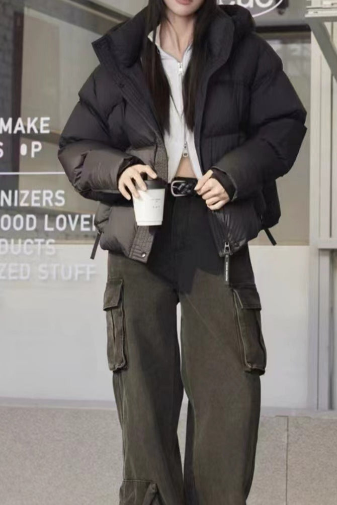 Cropped Hooded Insulated Puffer Jacket