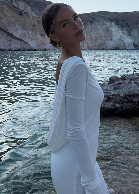 Oceana Drape - Backless Long Sleeve Maxi Dress