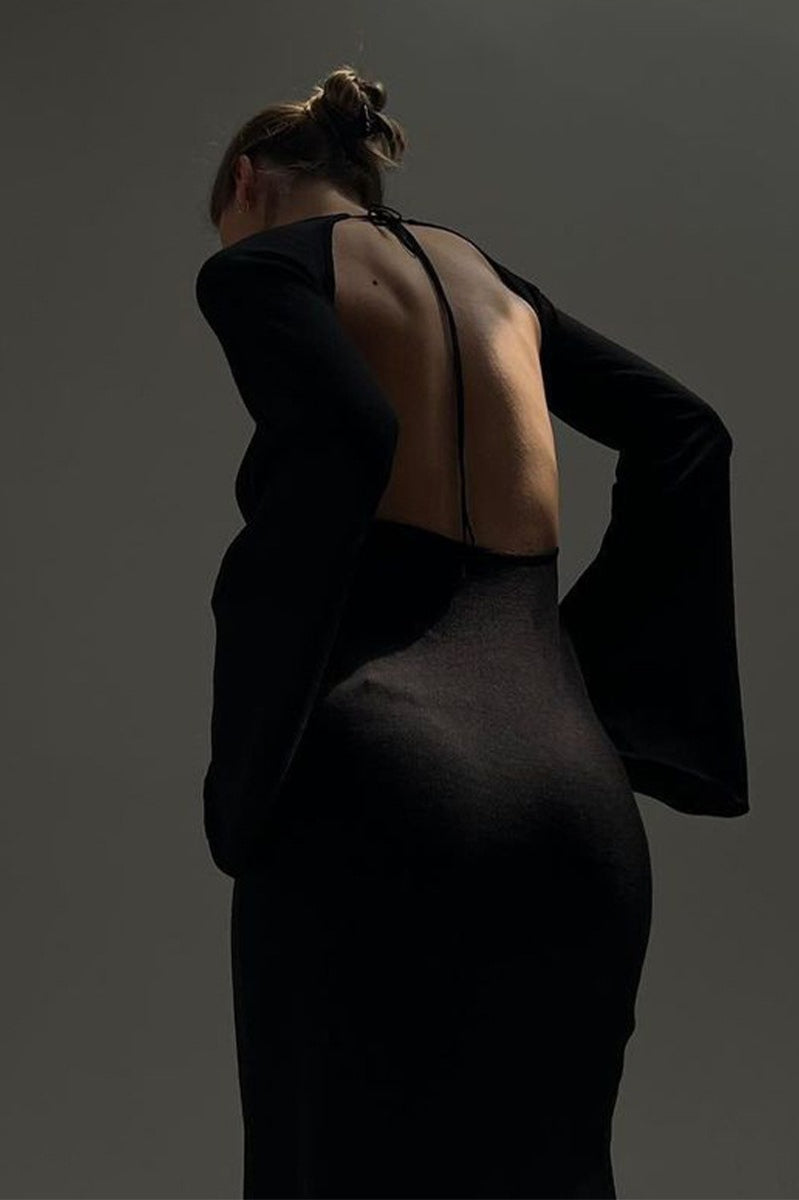 Backless Knit Bodycon Maxi Dress