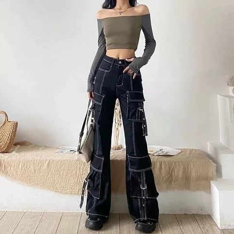 Black Cargo Denim Pants