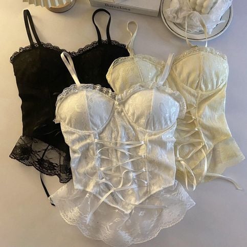 Spaghetti Strap Lace Corset Top