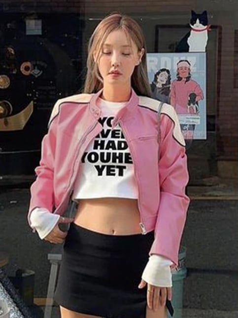 Pink PU Leather Retro Motorbike Jacket