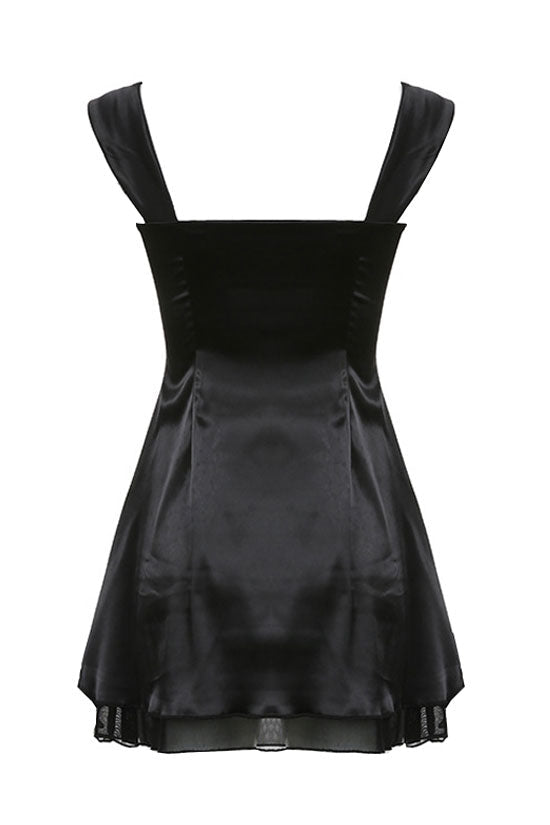 Square Neck Tie Shoulder Ruffle Hem Fit and Flare Mini Dress