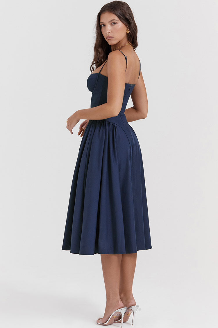 Bustier Spaghetti Strap Drop Waist Pleated Midi Dress