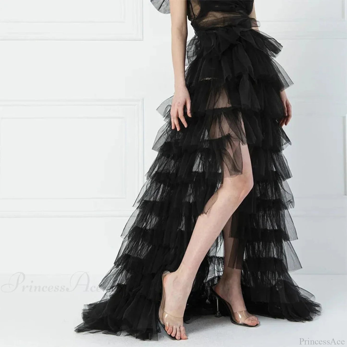 Frills Mesh Full-Length Skirt