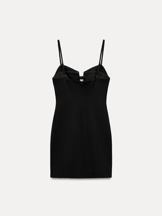 Bow Applique Spaghetti Strap Short Dress