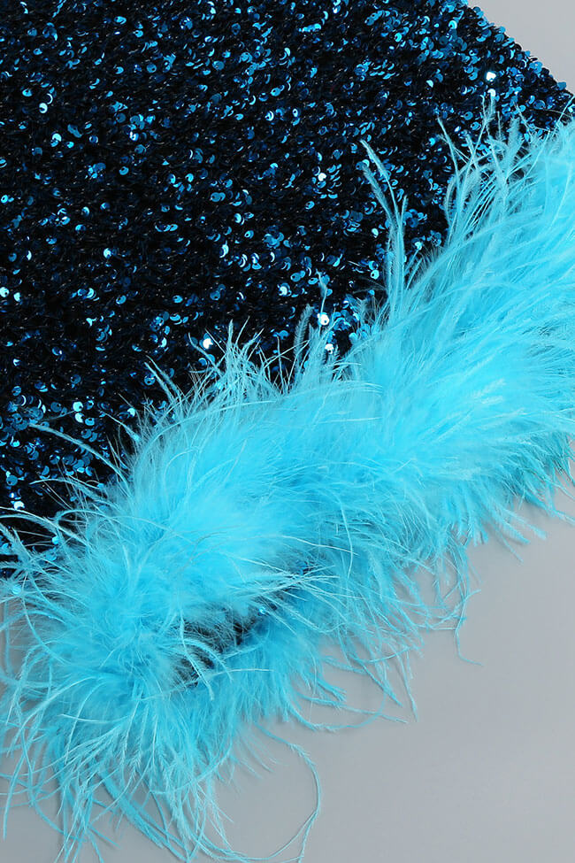 Strapless Sequin Feather Trim Bodycon Mini Dress