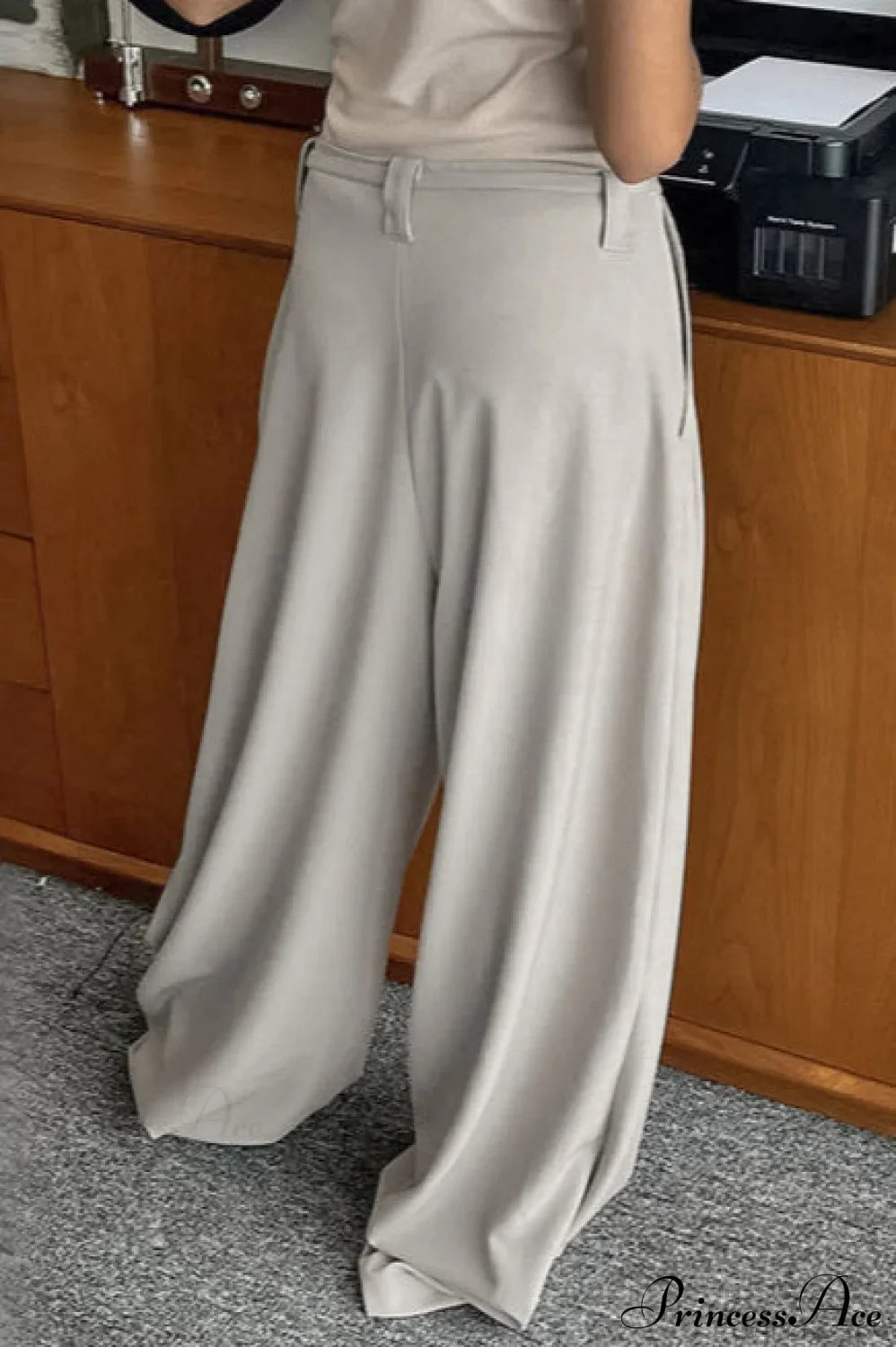 Gray Blazer Style Wide Leg Pleated Pants
