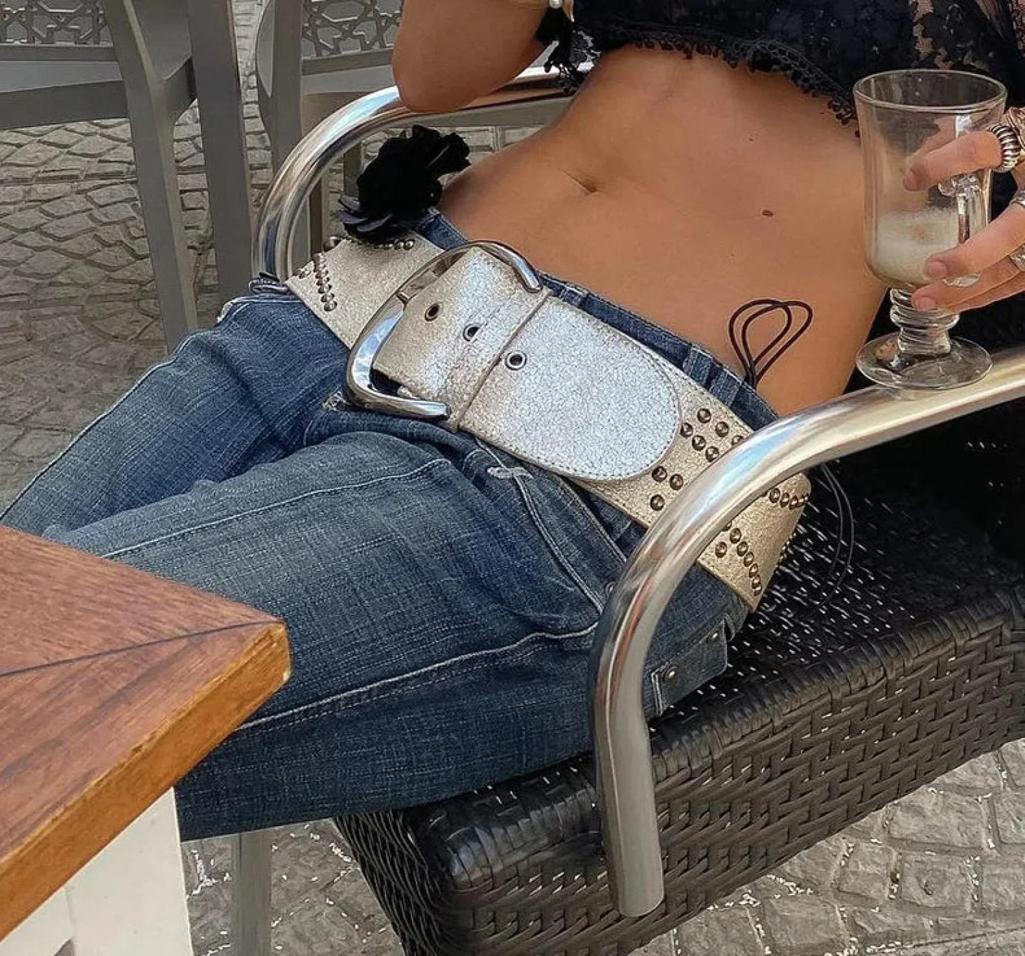 Grey Gothic Leather Rivet Trouser