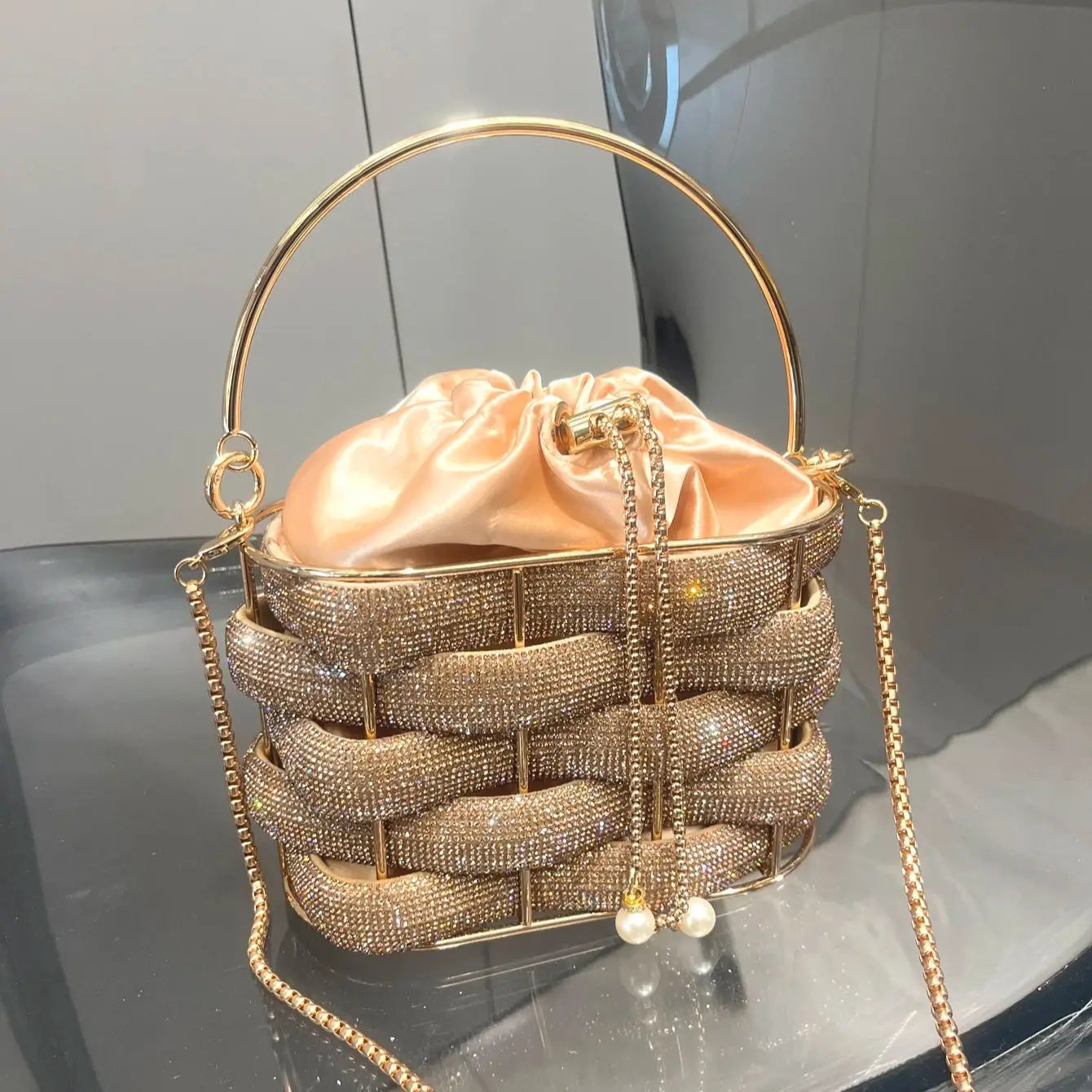Handmade Rhinestone Luxury Crystal Clutch Bucket Bag