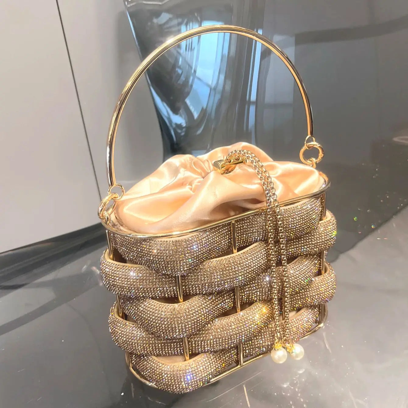 Handmade Rhinestone Luxury Crystal Clutch Bucket Bag