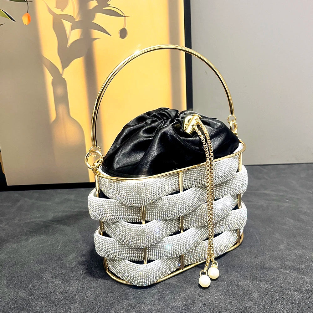 Handmade Rhinestone Luxury Crystal Clutch Bucket Bag