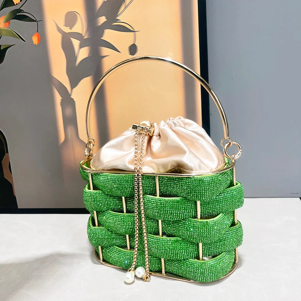 Handmade Rhinestone Luxury Crystal Clutch Bucket Bag