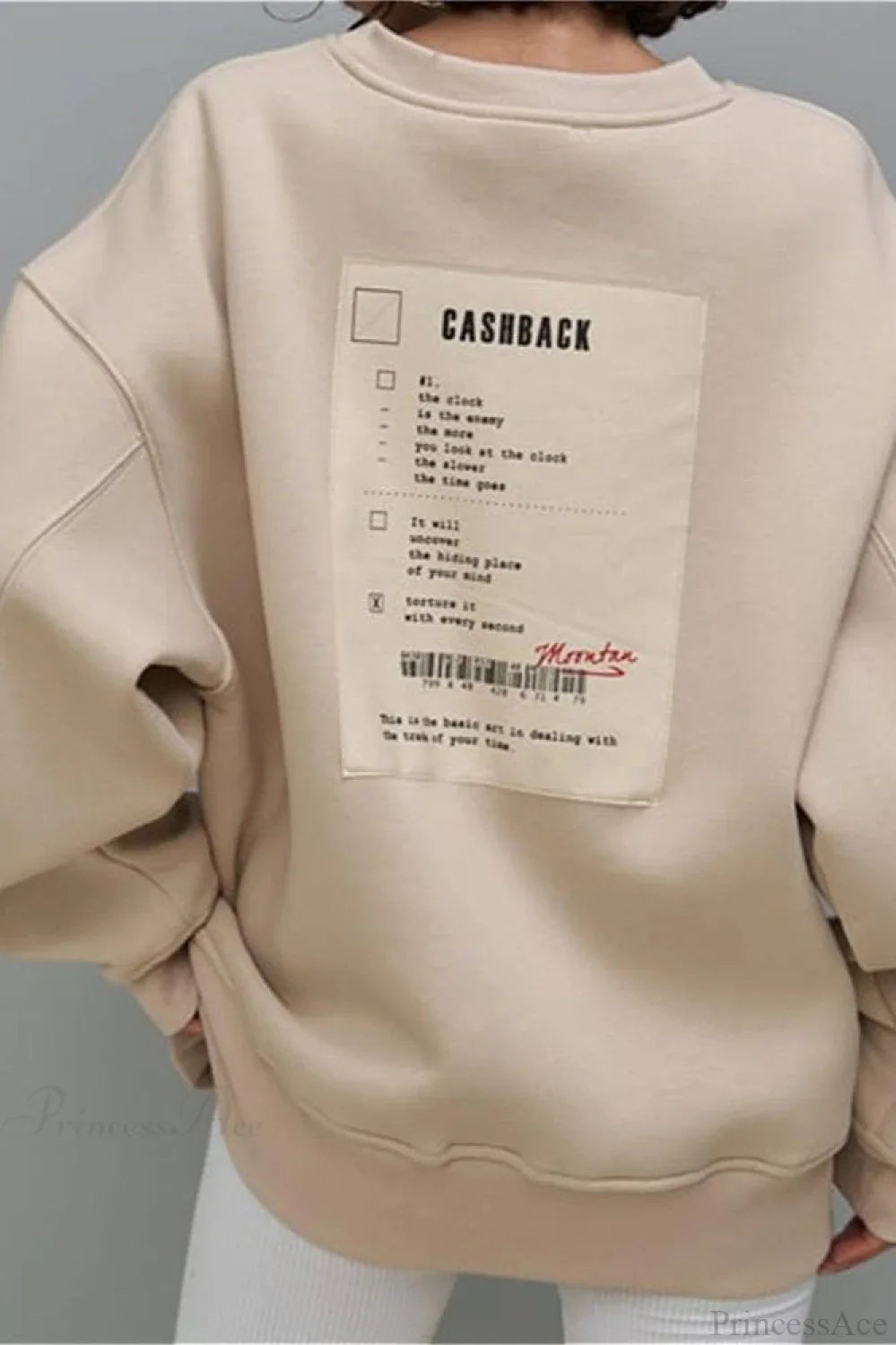 Heavy Rib Tag Print Slouchy Oversized Crewneck Sweatshirt