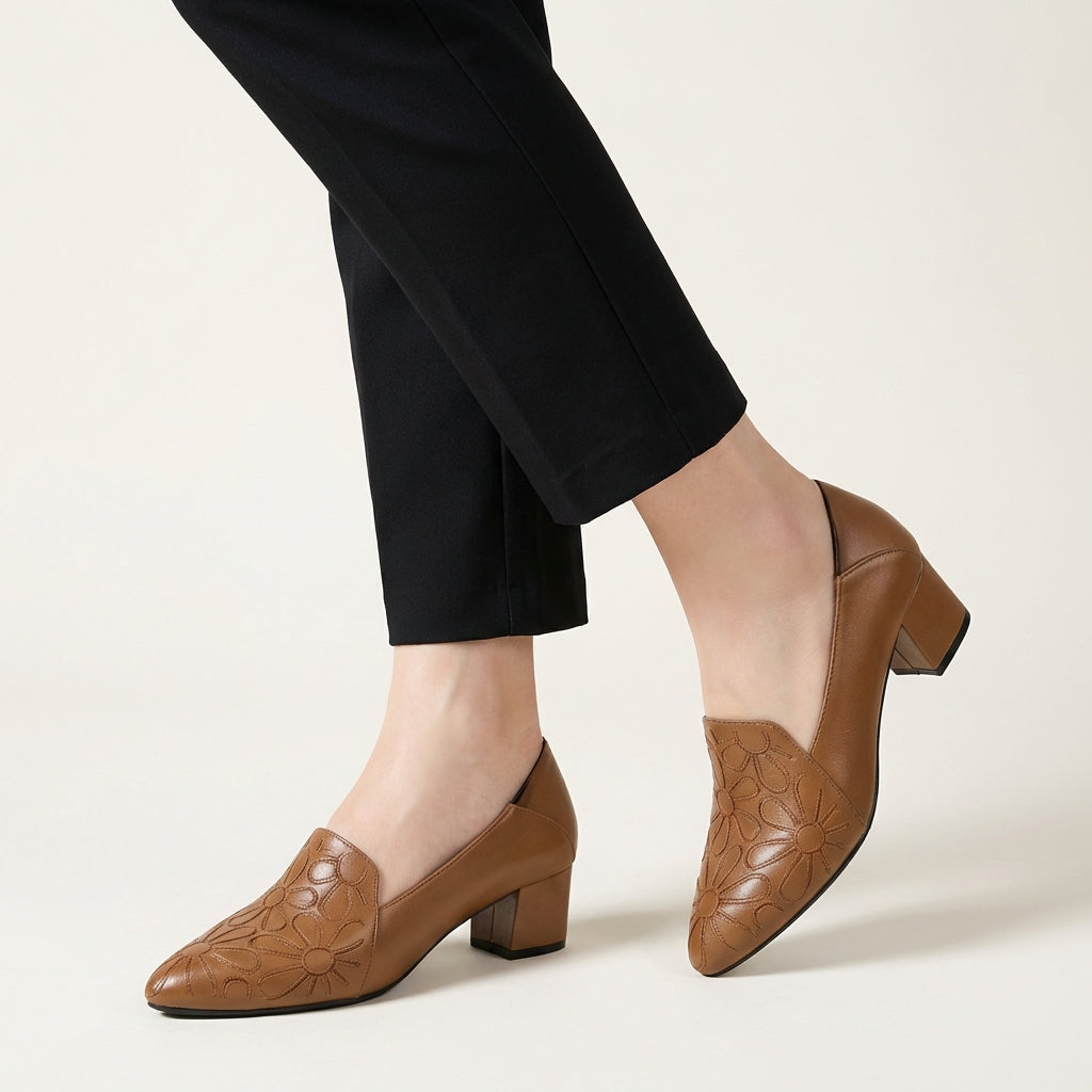 Aveline | Leather Embroidered Pumps