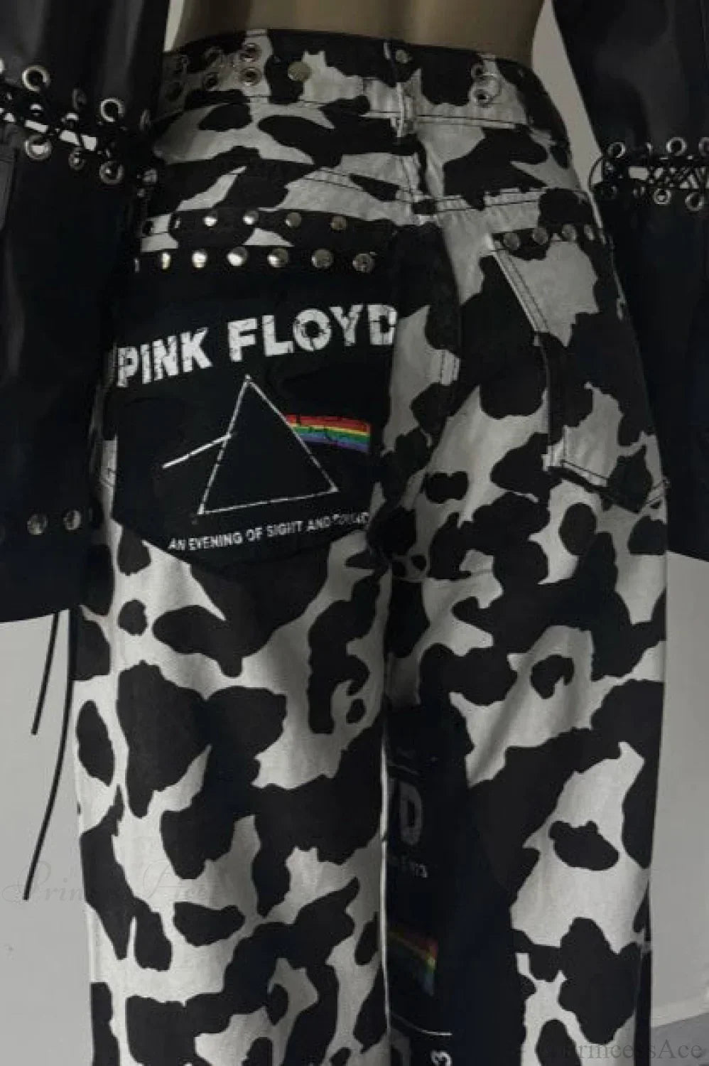 High Waist Slim Milk Print Tassel Rivet Denim Pants