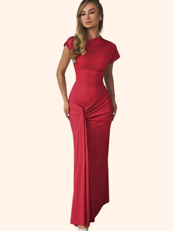 Ruched Bodycon Pleated Lace-up Maxi Dress