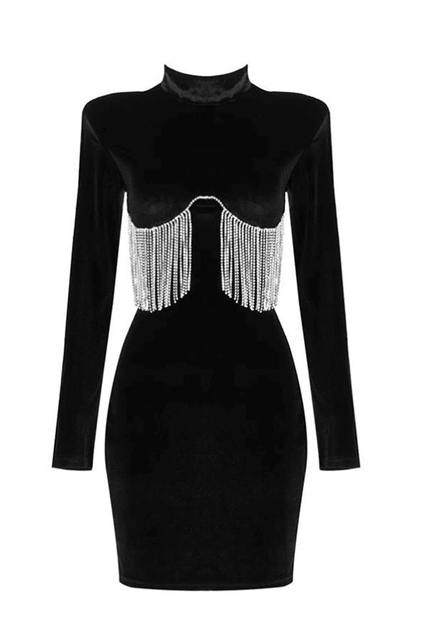 Miranda Crystal Tassel Velvet Mini Dress