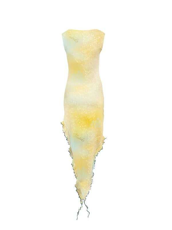 Tie-dye Printed Irregular Ruffle Dress