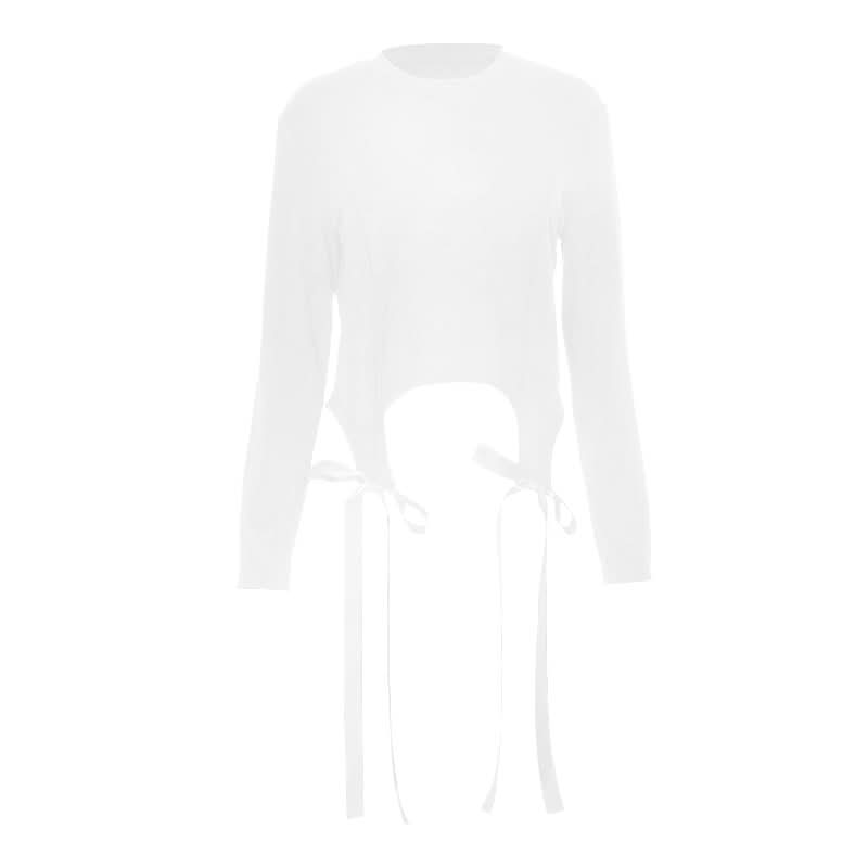 Long sleeve crewneck bowknot solid top