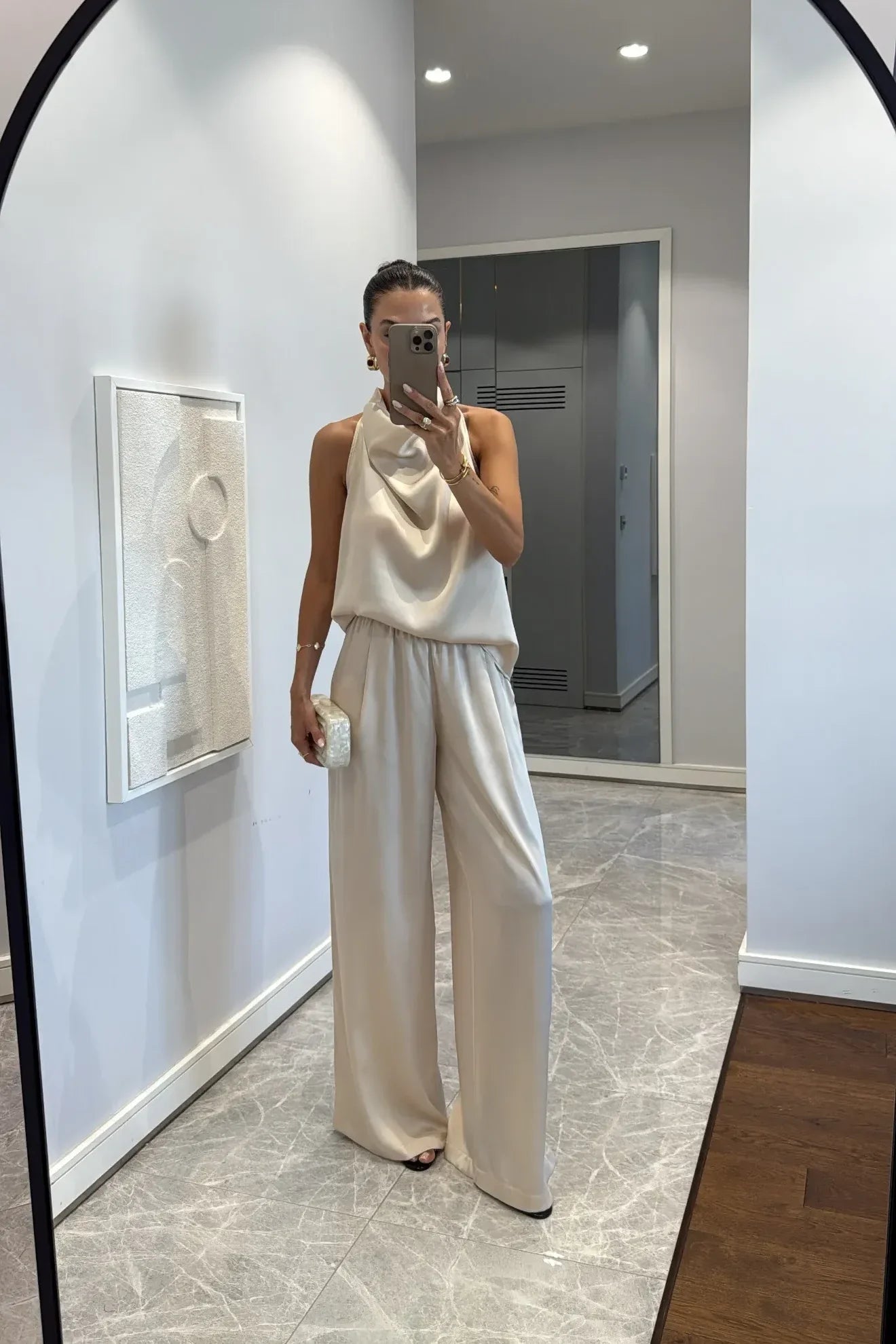 Satin Draped Pants Set