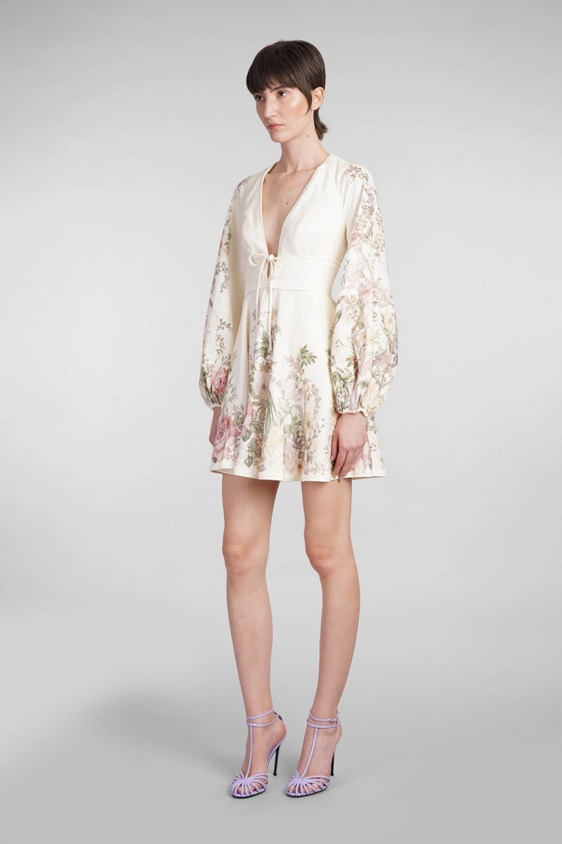 Linen Print Mini Dress