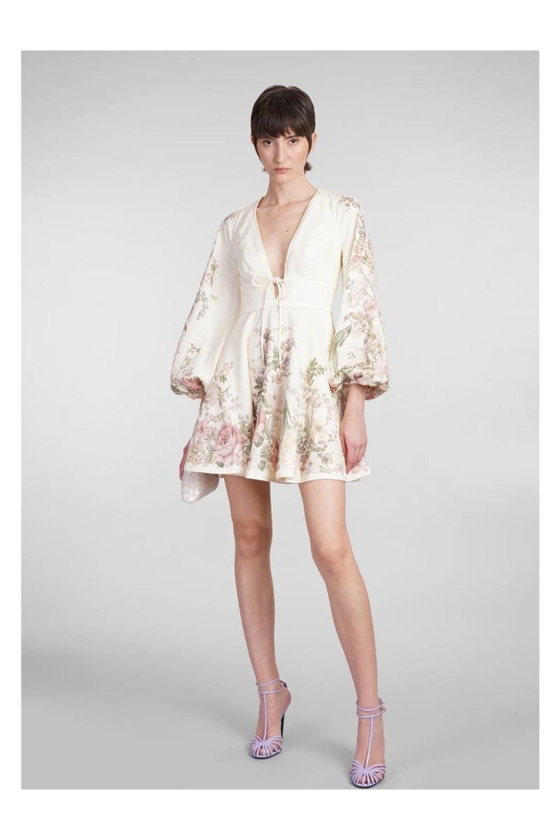 Linen Print Mini Dress