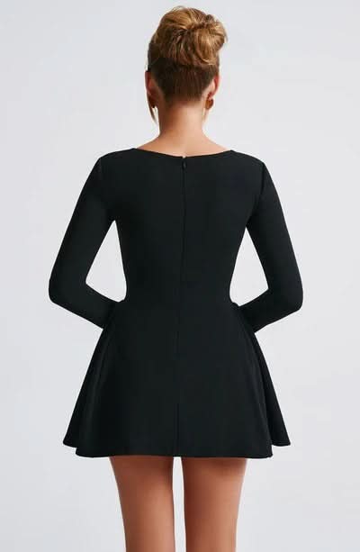Sweetheart Neck Bow Detail Long Sleeve Fit And Flare Mini Dress