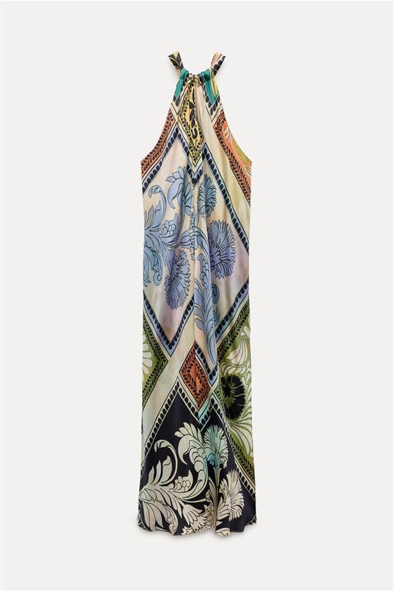 Jessica Printed Halterneck Midi Silp Dress