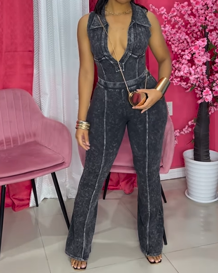 Washed Distressed Line Stitching Suit