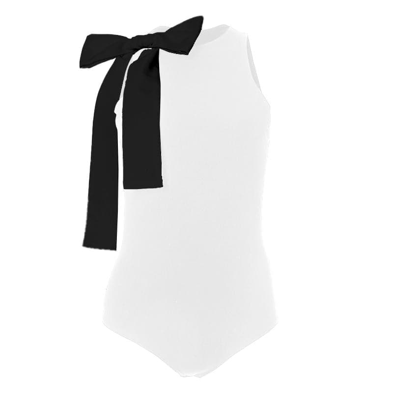 Bowknot crewneck contrast tank bodysuit