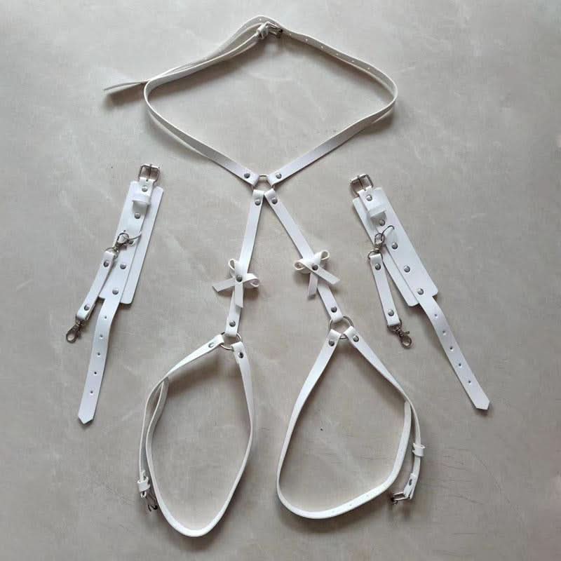 PU leather bowknot decor o ring garter belt