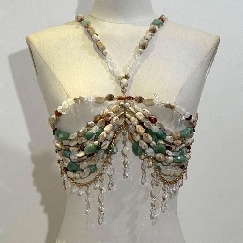Beaded hollow out metal chain cami cut out top