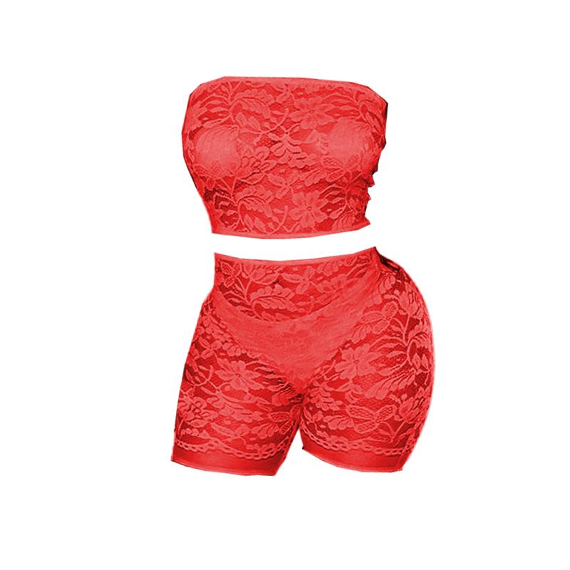 Lace see through solid tube pant set