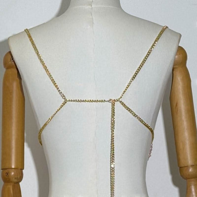 Metal chain beaded backless u neck cami top