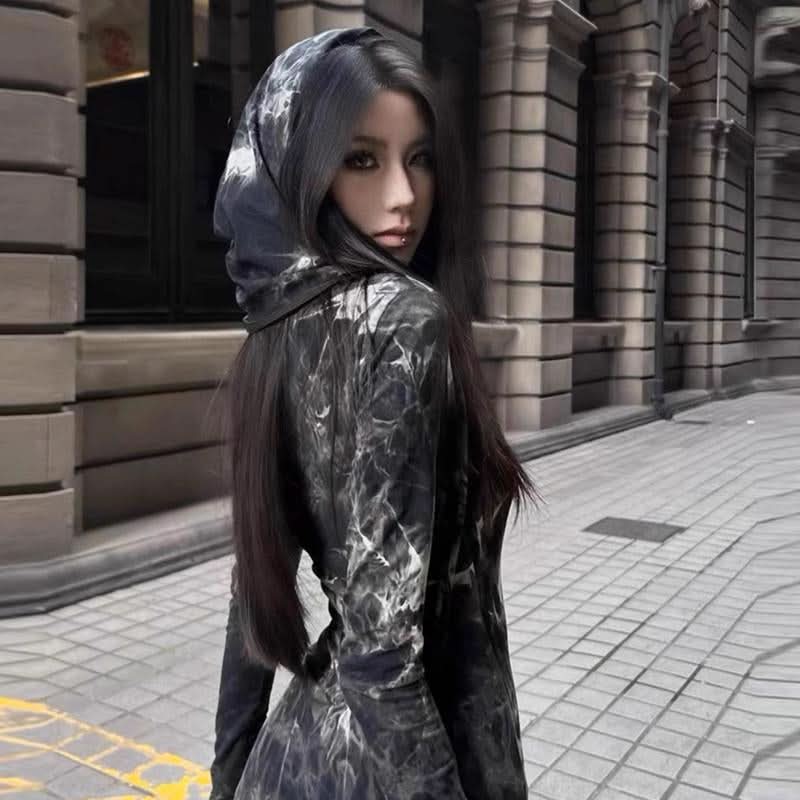 Long sleeve slit tie dye v neck maxi dress