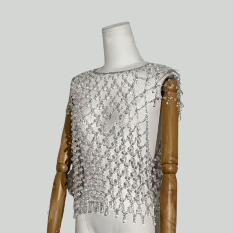 Crewneck crystal hollow out cut out top